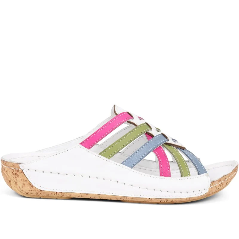 Leather Woven Wedge Mule Sandals - KARY39025 / 325 505 - Multi