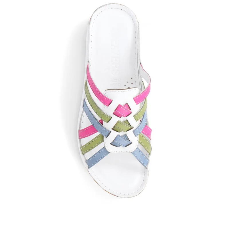 Leather Woven Wedge Mule Sandals - KARY39025 / 325 505 - Multi