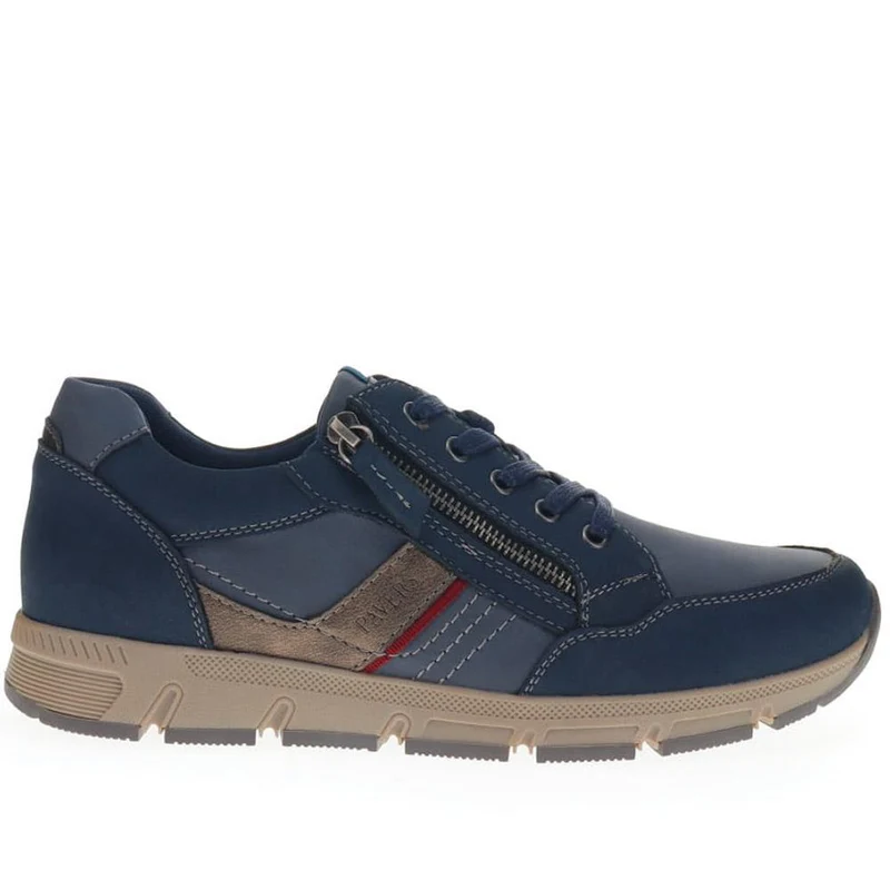 Wide Fit Leather Zip/Lace Trainers - WBINS40023 / 325 785 - Navy